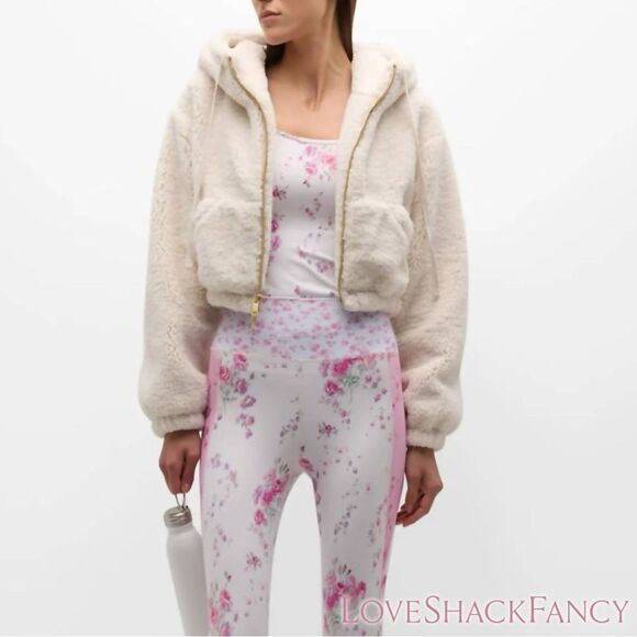 LoveShackFancy **NWOT** Darcelle Sherpa Bomber Cropped Jacket Cream De Macaron - Picture 2 of 12